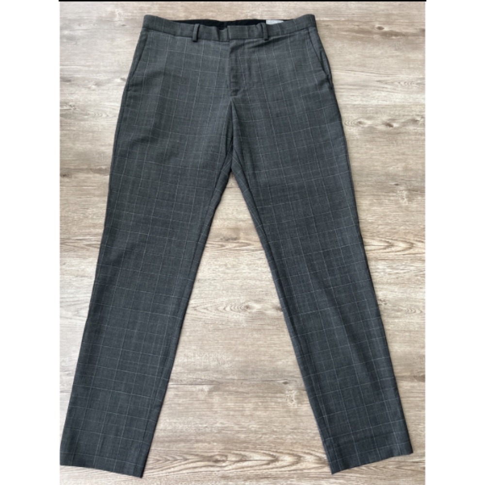 Club Monaco Sutton Slim Fit Pants Mens 32x32 Gray Plaid Wool Blend